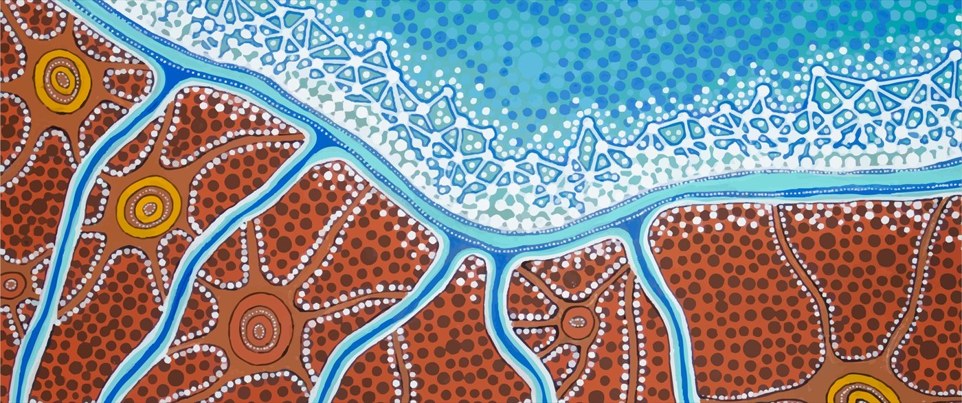 Aboriginal artwork by Nikki Dee Designs depicting Country, waterways and coastline