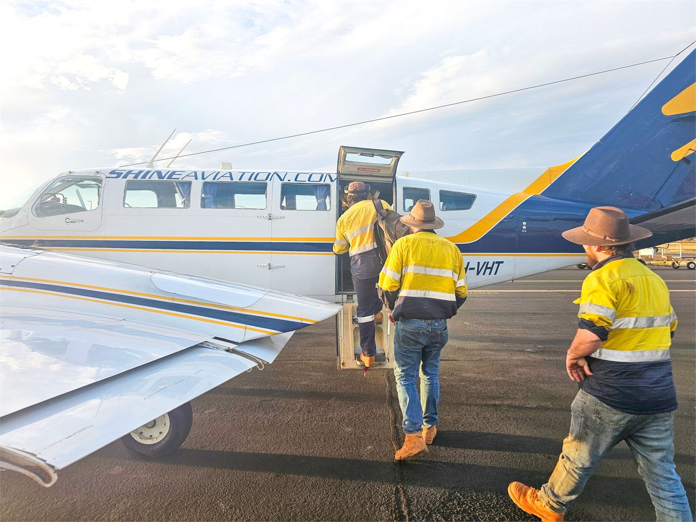 RDH employees boarding a Shine Aviation flight to Kalgoorlie